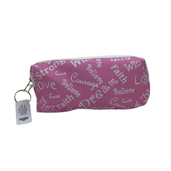 NWT Pink Breast Cancer Awareness Pencil Case Cosmetic Beauty Bag Keychain Pouch - Picture 1 of 8
